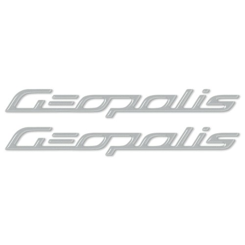 2 ADESIVI GEL 3D COPPIA SCRITTE argento GEOPOLIS per scooter compatibili PEUGEOT 