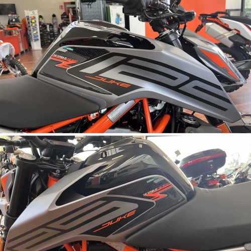 Adesivi 3D laterali per serbatoio moto compatibili con Ktm Duke 125 2021 - 2022