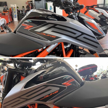 Autocollants 3D pour réservoir latéral de moto compatible avec Ktm Duke 125 2021 - 2022