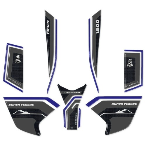 KIT PROTECTIONS ADHESIVES 3D RESINE POUR MOTOCYCLE compatible YAMAHA SUPER TENERE bleu