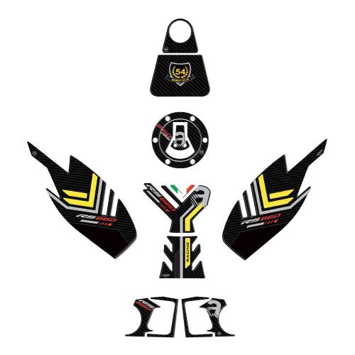 Complete 3D sticker kit for motorbikes compatible with Aprilia RS 660 yellow 2020-25