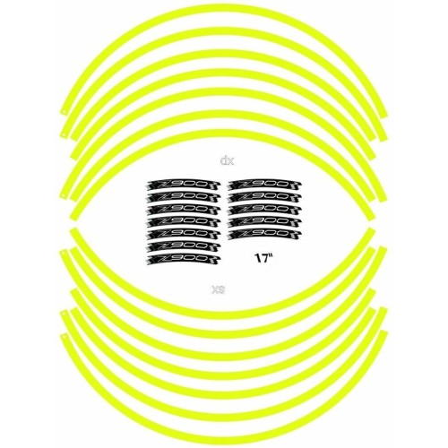 ADHESIVE STRIP KIT compatible for 17 RIMS MOTORCYCLE KAWASAKI Z900- FLUO YELLOW 2