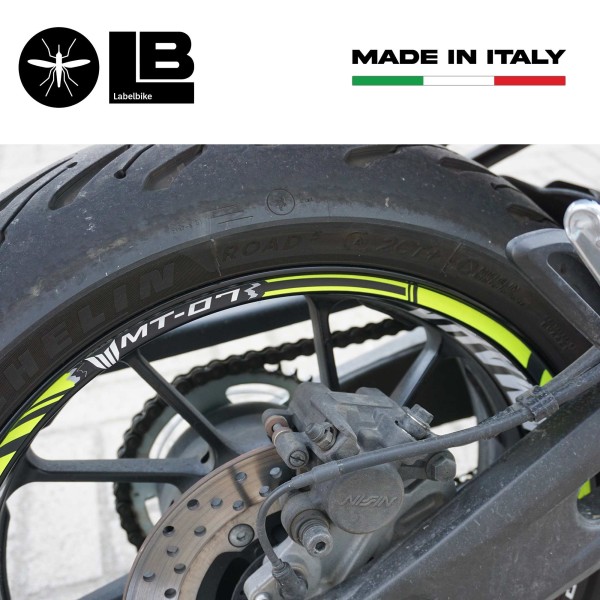 Bandes adhésives pour jantes de moto compatibles avec Yamaha MT-07 - Jaune fluo