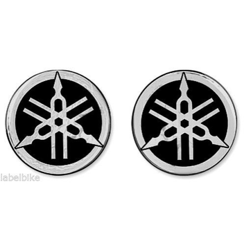 2 ADESIVI in RESINA 3D Tondi YAMAHA DIAPASON per MOTO-SCOOTER 50 mm Nero-Argento