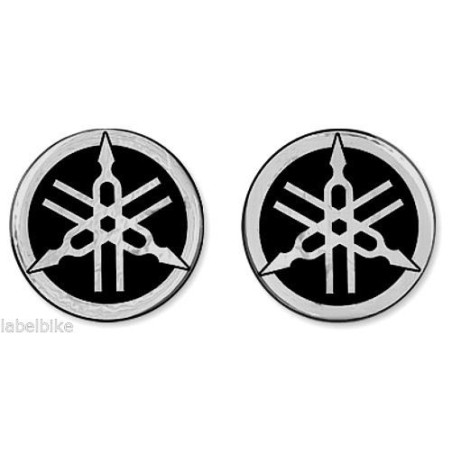 2 ADESIVI in RESINA 3D Tondi YAMAHA DIAPASON per MOTO-SCOOTER 50 mm Nero-Argento