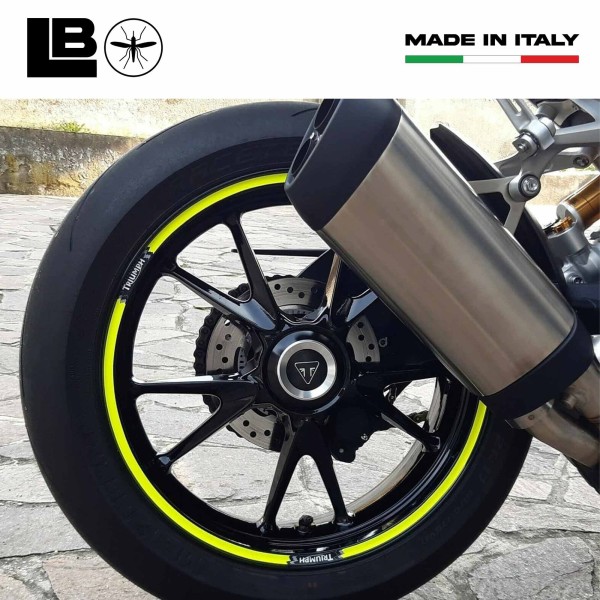 Kit strisce adesive compatibili per cerchi 17 moto Triumph giallo fluo