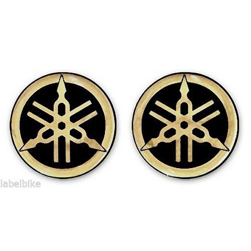 2 ADHESIVOS 3D DE RESINA YAMAHA DIAPASON para MOTO y SCOOTER - 50 mm Negro - ORO
