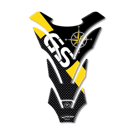 PARASERBATOIO ADESIVI-STICKERS in RESINA 3D per MOTO BMW GS Carbonio-Giallo