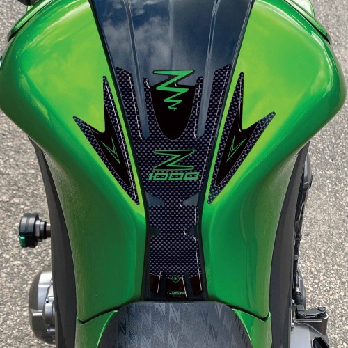 Green 3D adhesive motorbike tank protector compatible with Kawasaki Z1000 2010-2020