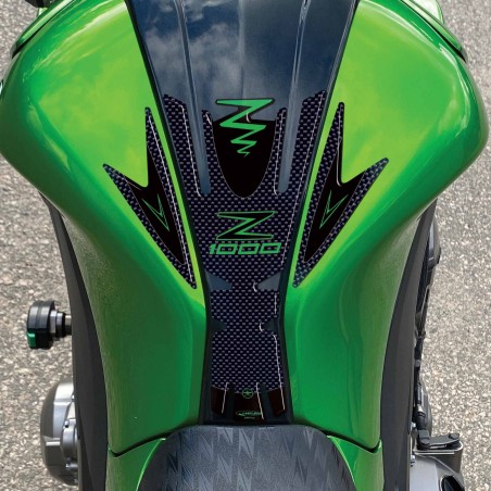 Grüner 3D-Klebeschutz für Motorradtank kompatibel mit Kawasaki Z1000 2010-2020