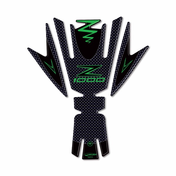 Paraserbatoio moto adesivo 3D verde compatibile con Kawasaki Z1000 2010-2020