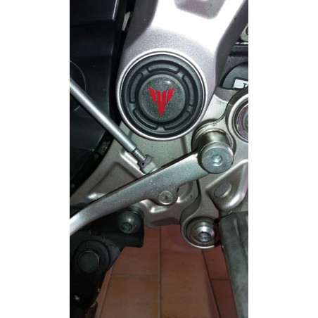 2 ADHESIVOS 3D Redondo 25mm Compatible para YAMAHA MOTO MT-07 Transparente-Rojo