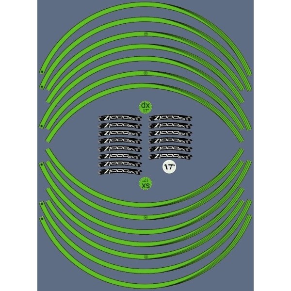 KIT STRISCE ADESIVE VERDI compatibili per CERCHI 17 MOTO KAWASAKI Z1000sx TUNING