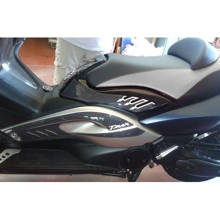 2 GRANDS ADHESIFS 3D CARBONE NOIR TUNING T MAX pour SOUS SIÈGE MOTORCYCLE YAMAHA TMAX 08-11