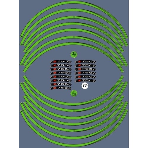 KIT STRIPS ADHESIFS VERTS compatibles avec 17 JANTES MOTORCYCLE KAWASAKI Z750 Stickers 2