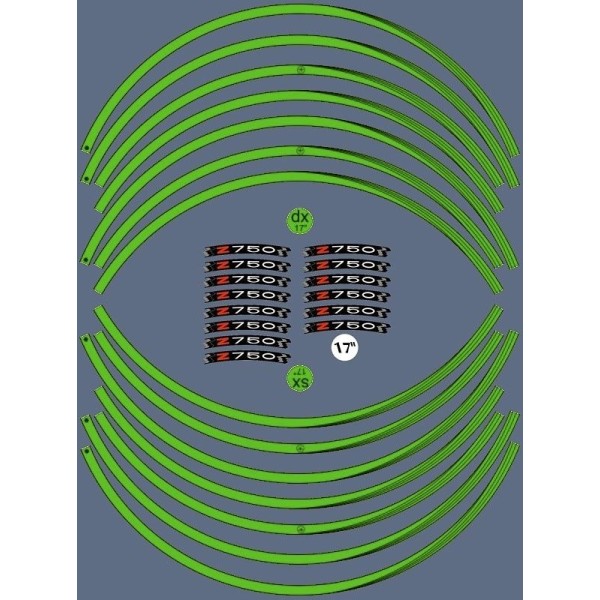 KIT STRISCE ADESIVE VERDI compatibili per CERCHI 17 MOTO KAWASAKI Z750 Adesivi