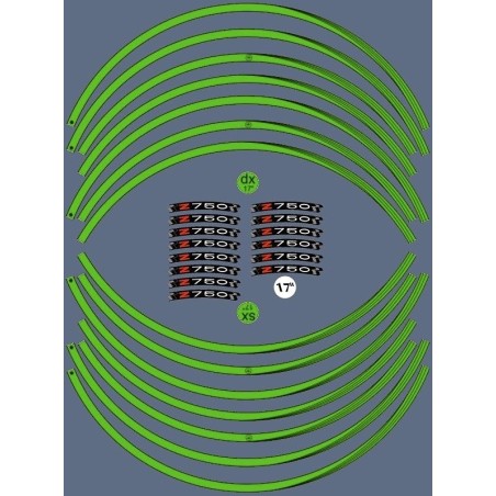 KIT STRIPS ADHESIFS VERTS compatibles avec 17 JANTES MOTORCYCLE KAWASAKI Z750 Stickers