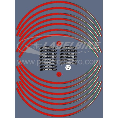 KIT STRISCE ADESIVE compatibili per CERCHI 17 MOTO KAWASAKI Z1000 Adesivi Rossi 2