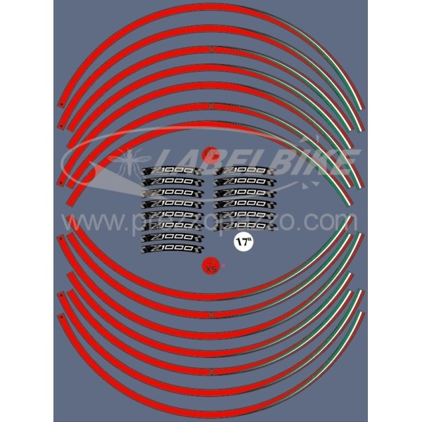 ADHESIVE STRIP KIT kompatibel für 17 RIMS MOTORCYCLE KAWASAKI Z1000 Rote Aufkleber