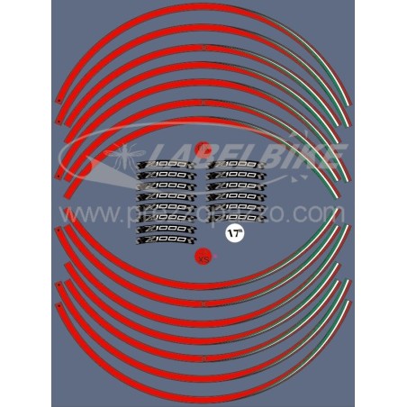 KIT BANDES ADHESIVES compatibles pour 17 JANTES MOTORCYCLE KAWASAKI Z1000 Rouge Stickers