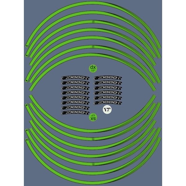 KIT STRISCE ADESIVE VERDI compatibili per CERCHI 17 MOTO KAWASAKI Z1000 Adesivi