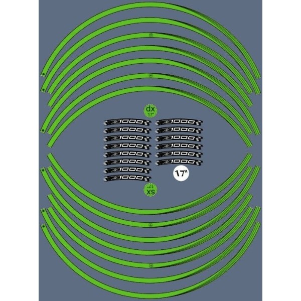KIT CINTA ADHESIVA VERDE compatible para llantas 17 MOTO KAWASAKI Z1000 TUNING